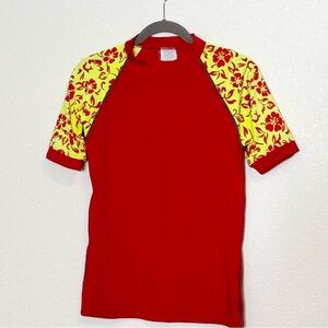 Girls L 14 Red Yellow Swim Top Rash Guard Short Sleeves 100+SPF Radi Cool Skins